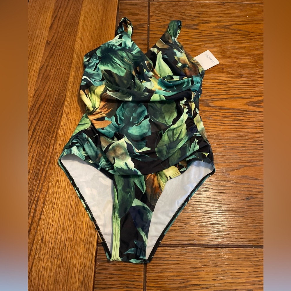 One-Piece Swimsuit in Green Leaf Print